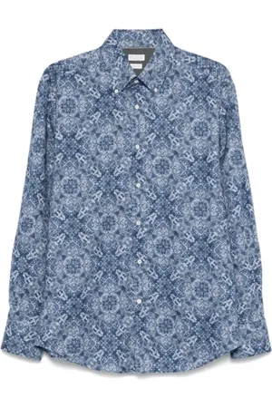 Brunello Cucinelli Homme, Chemises, Bleu, Taille: XL Chemise Bleu Marine à Imprimé Paisley