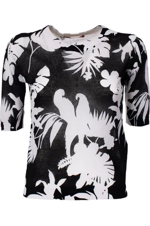Max Mara Femme, Pulls, Noir, Taille: 38 FR T-shirt en coton à col rond avec impression intégrale