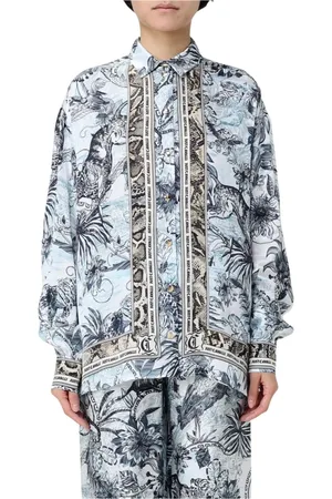 Roberto Cavalli Femme, Blouses et Chemises, Bleu, Taille: 34 FR Chemise Bleue Élégante à Manches Longues