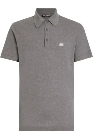 Dolce & Gabbana Homme, Tops, Gris, Taille: 3XL Polo Gris avec Plaque Logo