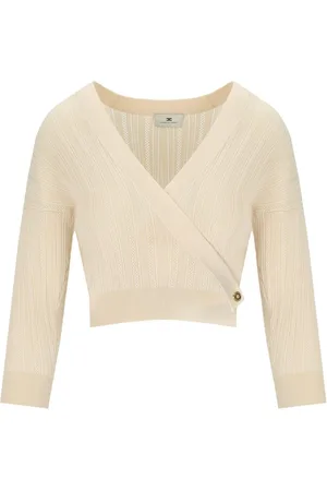 Elisabetta Franchi Femme, Pulls, , Taille: 40 FR Haut en Tricot Beurre avec Col en V