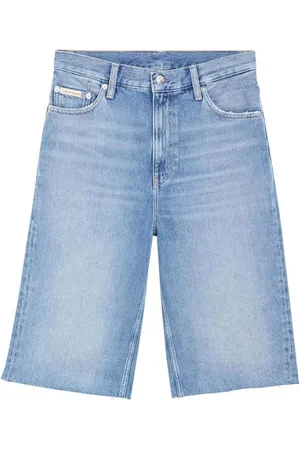 Calvin Klein Femme, Shorts, Bleu, Taille: W28 Shorts Bermuda en Denim avec Ourlet Effiloché
