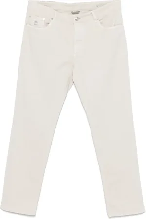 Brunello Cucinelli Homme, Pantalons, , Taille: L Pantalon en Sergé Écru avec Braguette à Boutons