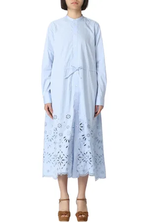 Ralph Lauren Femme, Robes, Bleu, Taille: 38 FR Robe Midi Bleue en Broderie Anglaise