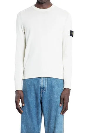 Stone Island Homme, Pulls, Blanc, Taille: XL Pull en Coton Ivoire à Col Rond