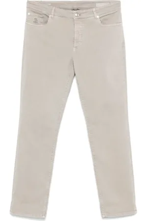 Brunello Cucinelli Homme, Pantalons, Gris, Taille: XL Jean Gris avec Logo Brodé