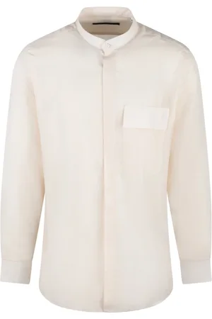 LOW BRAND Homme, Chemises, Blanc, Taille: S Chemise en mélange de lin avec col mandarin