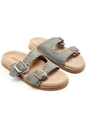 Gioseppo Femme, Chaussures, Gris, Taille: 36 EU Sandale en cuir clouté avec double boucle