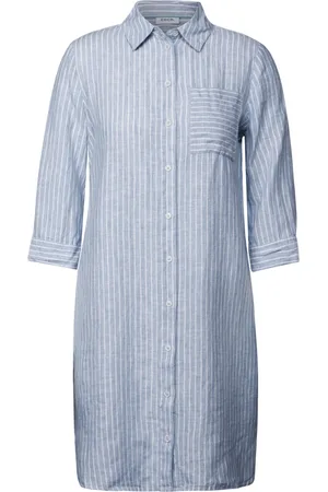 CECIL Femme, Robes, Bleu, Taille: 40 FR Robe en Lin Rayée avec Manches 3/4