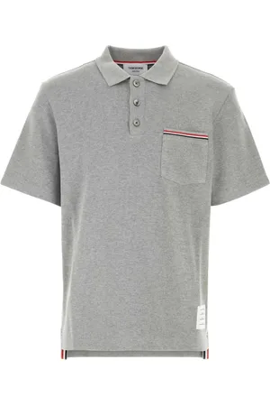 Thom Browne Homme, Tops, Gris, Taille: L Polo Gris en Coton Classique