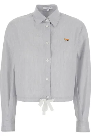 Maison Kitsuné Femme, Blouses et Chemises, Gris, Taille: 38 FR Chemise Grise avec Patch Logo Renard