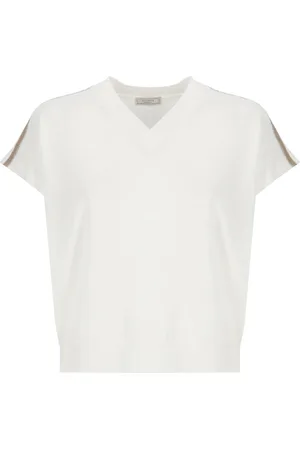 PESERICO SIGN Femme, Pulls, Blanc, Taille: 38 FR Pull Blanc en Lin et Coton Col en V