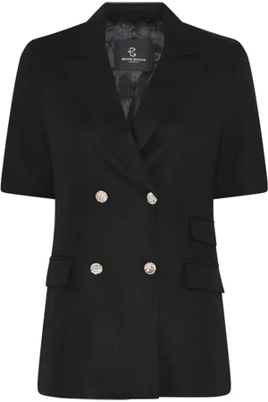 Bruuns Bazaar Femme, Vestes, Noir, Taille: 42 FR Blazer Noir à Double Boutonnage avec Manches Courtes