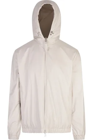 Moncler Homme, Vestes, Blanc, Taille: L Manteau Hiver Blanc Cuir Logo Capuche