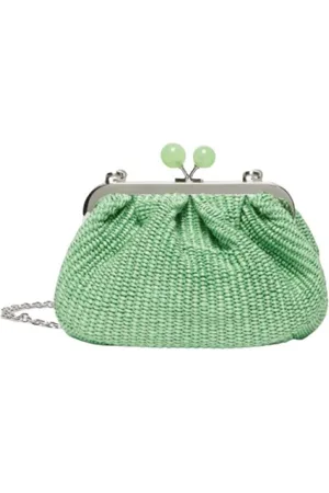 Max Mara Femme, Sacs, Vert, Taille: ONE Size Sac à Bandoulière Vert avec Effet Rafia et Fermeture Embrayage