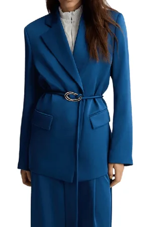 Liu Jo Femme, Vestes, Bleu, Taille: 42 FR Blazer Fluide Bleu Saphir avec Boucle de Bijou
