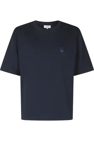 Maison Kitsuné Homme, Tops, Bleu, Taille: M T-shirt Oversize Bleu Foncé avec Logo