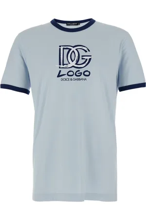 Dolce & Gabbana Homme, Tops, Bleu, Taille: XL T-shirt Bleu avec Logo Imprimé