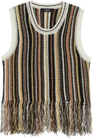 Max Mara Femme, Pulls, Brun, Taille: 38 FR Pull Crochet Marron avec Détail à Franges