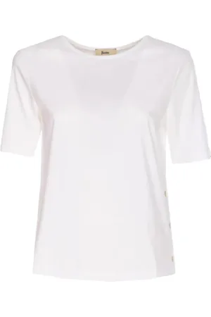 HERNO Femme, Tops, Blanc, Taille: 42 FR T-shirt en Coton Monogramme avec Détails Lurex