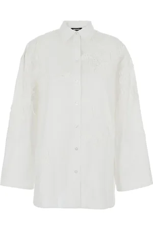 ROTATE Femme, Blouses et Chemises, Blanc, Taille: 38 FR Chemise Blanche Oversize Brodée Col Classique