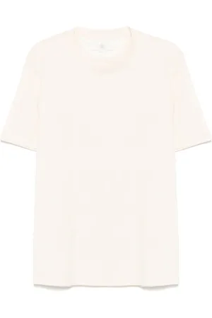 Brunello Cucinelli Homme, Tops, , Taille: XL T-shirt Ecru Col Rond Manches Courtes