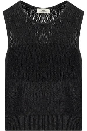 Elisabetta Franchi Femme, Tops, Noir, Taille: 40 FR Haut Noir Tricoté en Lurex