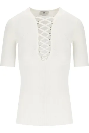 Elisabetta Franchi Femme, Tops, , Taille: 38 FR Haut Corset Tricoté Ivoire