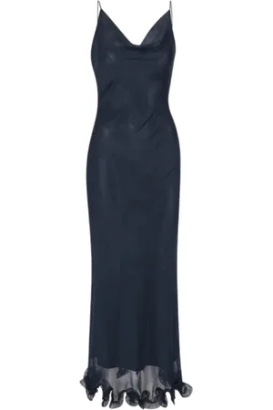 ROTATE Femme, Robes, Bleu, Taille: 40 FR Robe longue en mousseline à volants