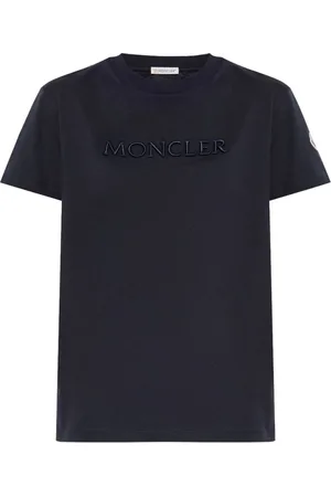 Moncler Femme, Tops, Bleu, Taille: 38 FR T-shirt Bleu Marine avec Écusson Logo