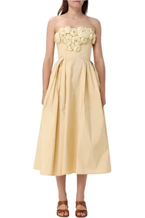 Elisabetta Franchi Femme, Robes, Jaune, Taille: 38 FR Robe Midi à Appliques Florales