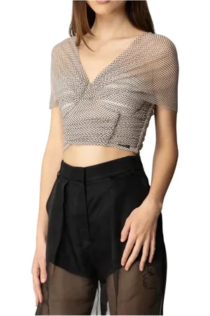 Elisabetta Franchi Femme, Tops, Gris, Taille: 42 FR Haut Moderne à Col Bateau