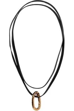 Jil Sander Femme, Accessoires, Noir, Taille: ONE Size Collier Pendentif en Or Martelé Ovale