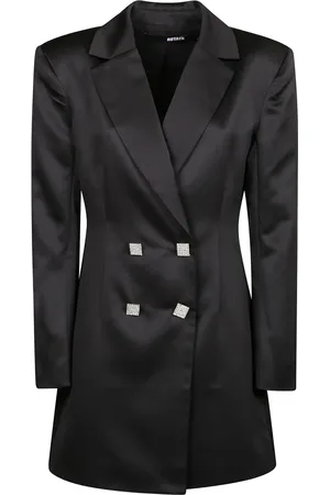 ROTATE Femme, Robes, Gris, Taille: 42 FR Robe blazer noire en satin à double boutonnage