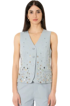 Isabelle Blanche Femme, Vestes, Bleu, Taille: 40 FR Gilet brodé en Cashmere