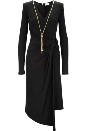 Elisabetta Franchi Femme, Robes, Noir, Taille: 38 FR Robe Asymétrique avec Fermeture Éclair et Collier
