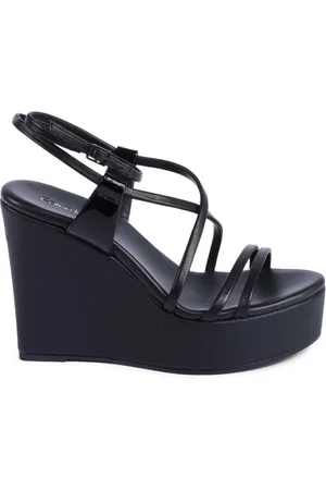 Calvin Klein Femme, Chaussures, Noir, Taille: 40 EU Sandales Compensées en Cuir Noir