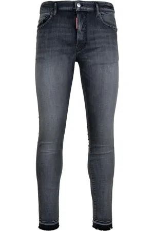 Dsquared2 Homme, Jeans, Gris, Taille: M Jean Homme avec Bouton et Patch en Cuir