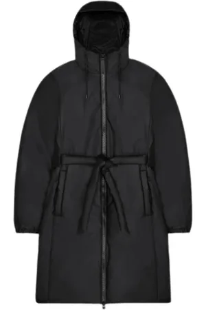 Rains Femme, Manteaux, Noir, Taille: 38 FR Veste longue isolée à courbe