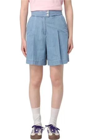 A.P.C. Femme, Shorts, Bleu, Taille: 40 FR Shorts en Denim Plissé Bleu Élégant