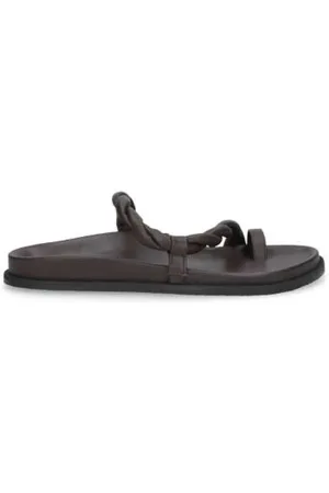 Elena Iachi Femme, Chaussures, Brun, Taille: 40 EU Sandale plate en cuir tressé marron