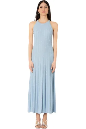 D.EXTERIOR Femme, Robes, Bleu, Taille: 42 FR Robe longue avec cristaux, bleu ciel