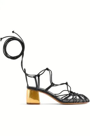 FORTE FORTE Femme, Chaussures, Noir, Taille: 38 EU Sandales noires en cuir avec bride de cheville et talon doré