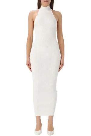 Elisabetta Franchi Femme, Robes, Blanc, Taille: 40 FR Élégante Robe en Tricot Côtelé Ivoire