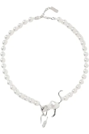 Marc Jacobs Femme, Accessoires, Gris, Taille: ONE Size Collier Charme Chat Perle