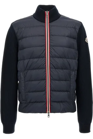 Moncler Homme, Vestes, Bleu, Taille: 2XL Pull rembourré en nylon bleu avec fermeture éclair