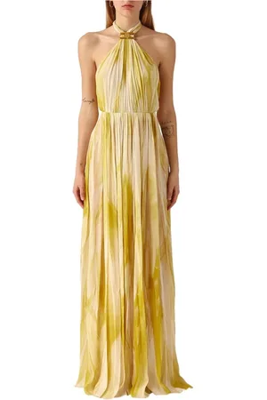 Elisabetta Franchi Femme, Robes, Jaune, Taille: 40 FR Robe de Soirée Géométrique avec Épaules Dénudées