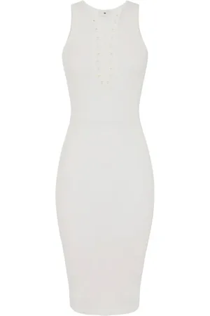Elisabetta Franchi Femme, Robes, , Taille: 38 FR Robe en Tricot Ivoire avec Lacets Croisés
