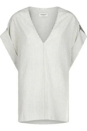 Dondup Femme, Blouses et Chemises, Blanc, Taille: 40 FR Chemise rayée en viscose avec col en V