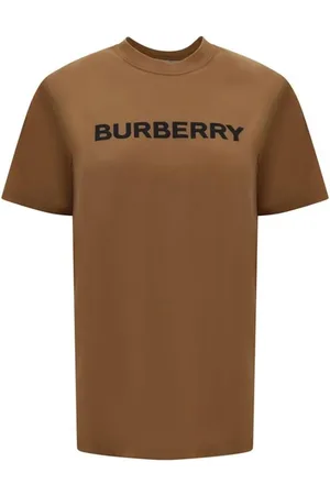 Burberry Femme, Tops, Brun, Taille: 36 FR T-shirt en Coton avec Monogramme et Col Rond Côtelé